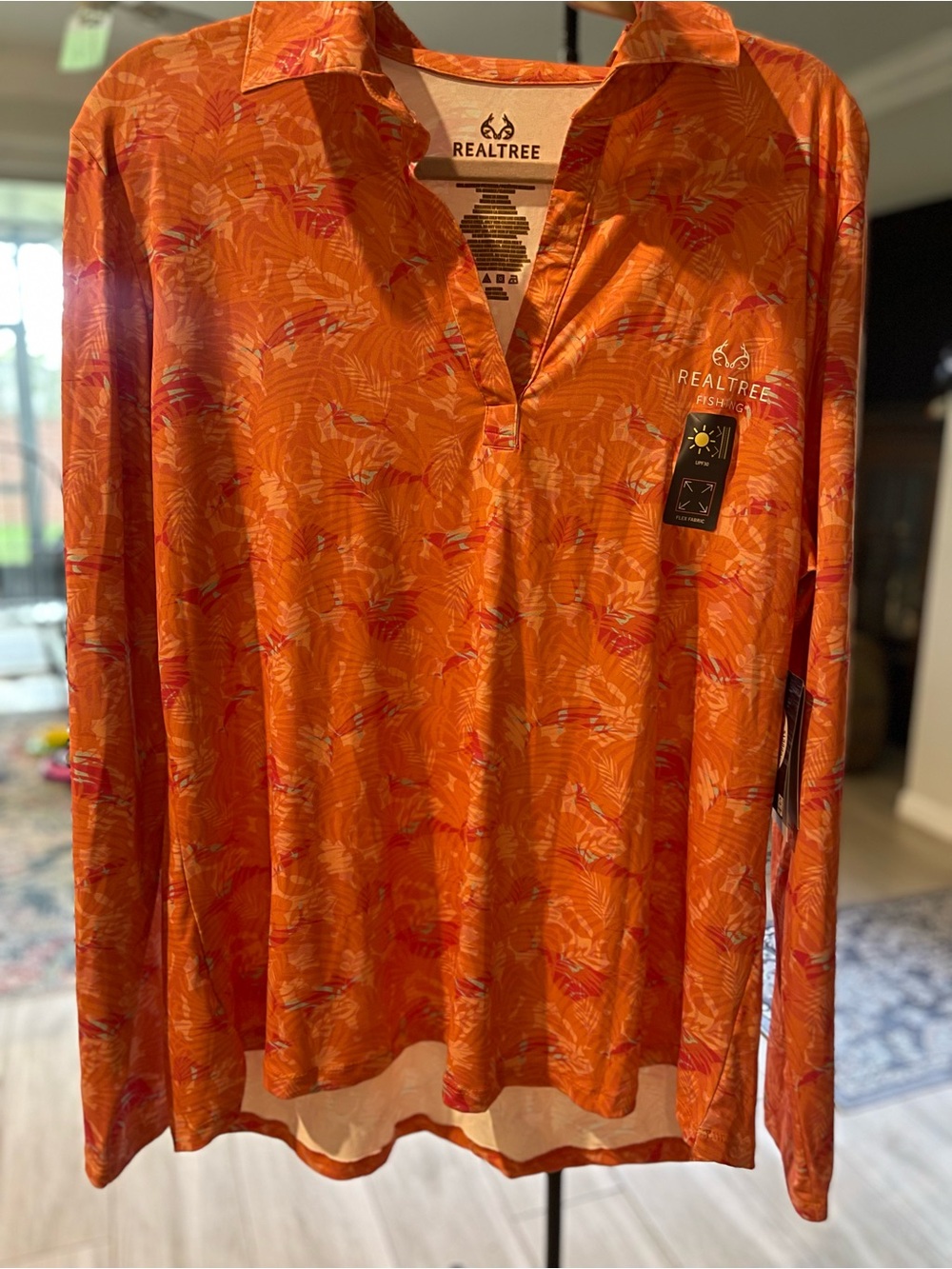 Reel Legends Orange Patterned Long-Sleeve Performance Top